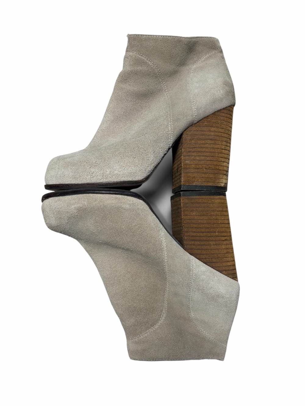 Jeffrey Campbell Hanger Tan/Gray Suede Ankle Boots Wood Block Heel Womens 7.5